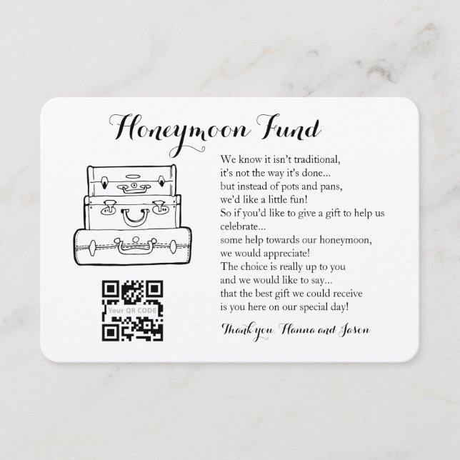 Honeymoon fund request wedding with QR insert card (Front)