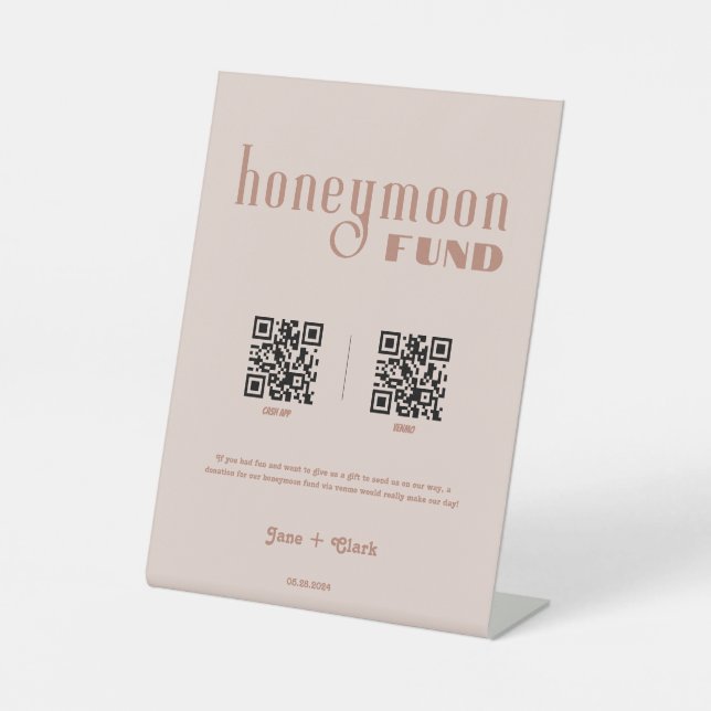 Honeymoon Fund Retro Cash QR Code Wedding Sign (Front)