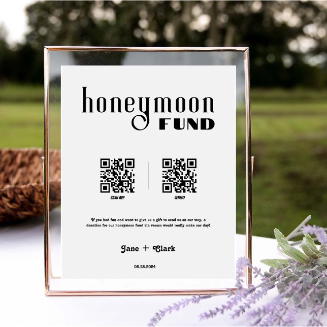 Honeymoon Fund Retro Cash QR Code Wedding Sign (Creator Uploaded)