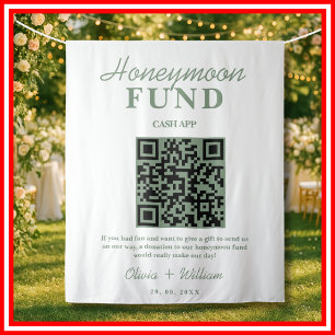 Honeymoon Fund Sage Green QR Code Wedding Tapestry