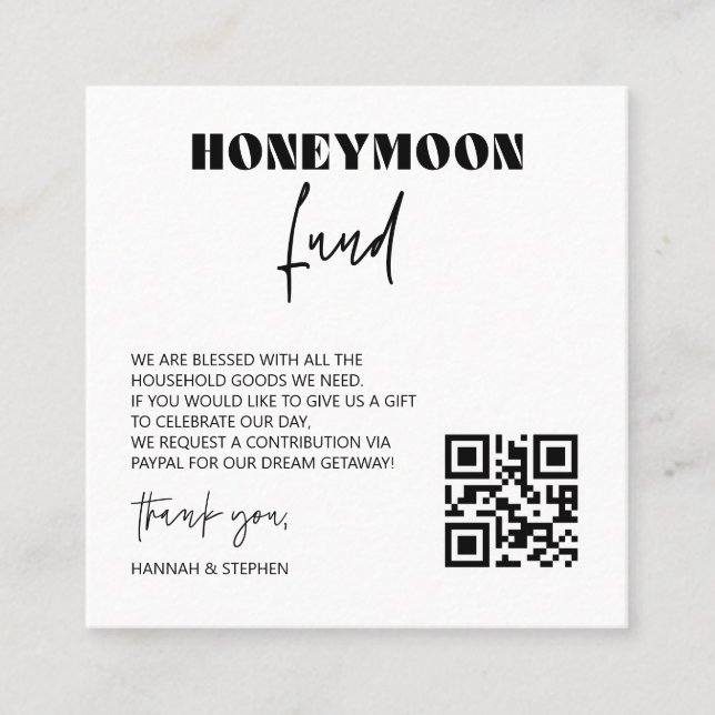 Honeymoon Fund Scan Enclosure Card QR Code Wedding (Front)