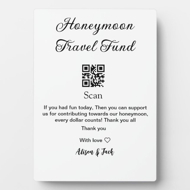 Honeymoon fund scan QR codeadd name  Plaque (Front)