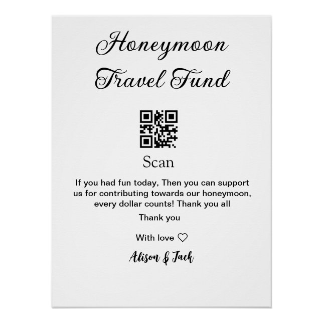 Honeymoon fund scan QR codeadd name  Poster (Front)
