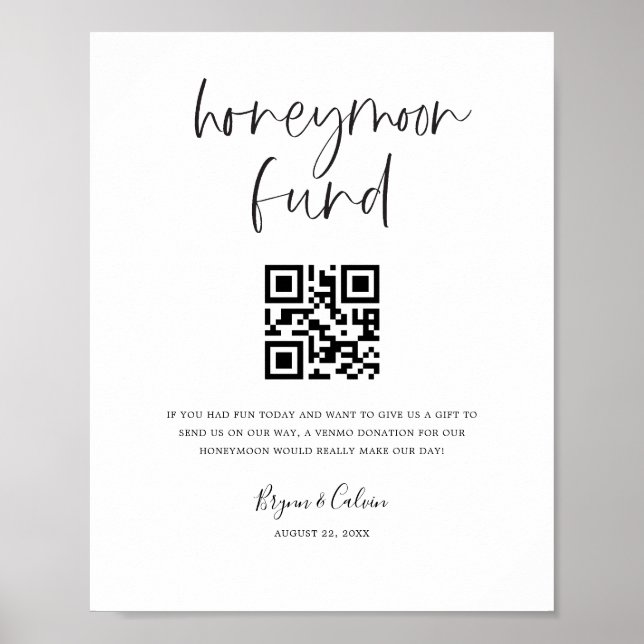 Honeymoon Fund Sign Cash Gift Donation Scan Poster (Front)