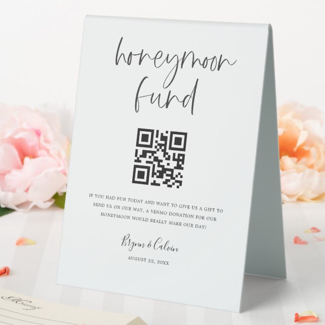 Honeymoon Fund Sign Cash Gift Donation Scan Tent (In SItu (Wedding))