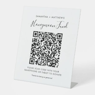 Honeymoon Fund Simple QR Code Newlyweds Pedestal Sign