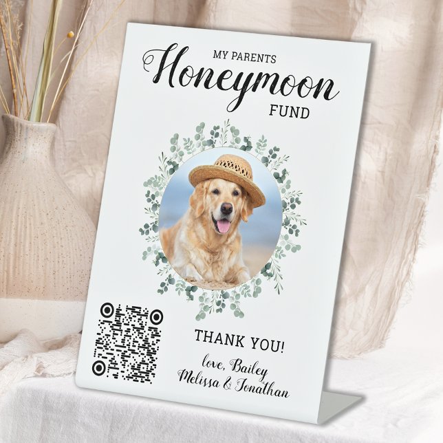 Honeymoon Fund Venmo QR Code Dog Photo Pet Wedding Pedestal Sign (Creator Uploaded)