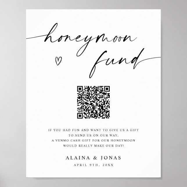Honeymoon Fund Venmo QR Code Wedding Poster (Front)