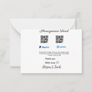 Honeymoon fund venomo paypal donation Q R couple Card