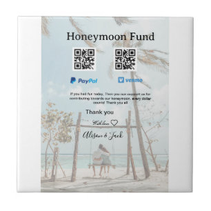 Honeymoon fund venomo paypal donation Q R couple Ceramic Tile