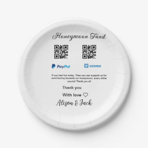 Honeymoon fund venomo paypal donation Q R couple Paper Plate