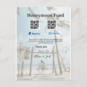 Honeymoon fund venomo paypal donation Q R couple Postcard