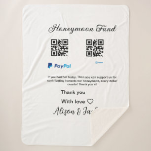Honeymoon fund venomo paypal donation Q R couple Sherpa Blanket
