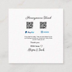 Honeymoon fund venomo paypal donation Q R couple Square Business Card
