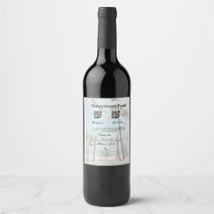 Honeymoon fund venomo paypal donation Q R couple Wine Label