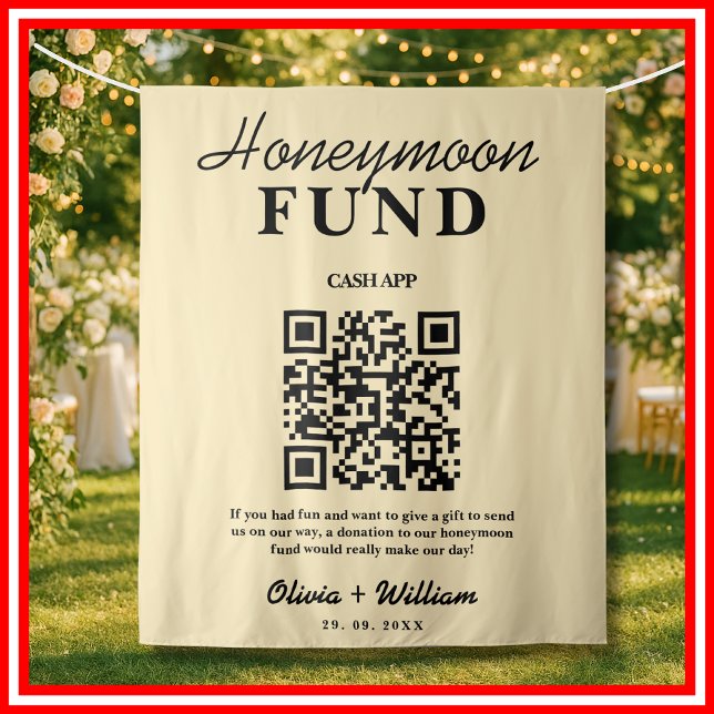 Honeymoon Fund Wedding QR Butter Yellow Backdrop Tapestry (Creator Uploaded)