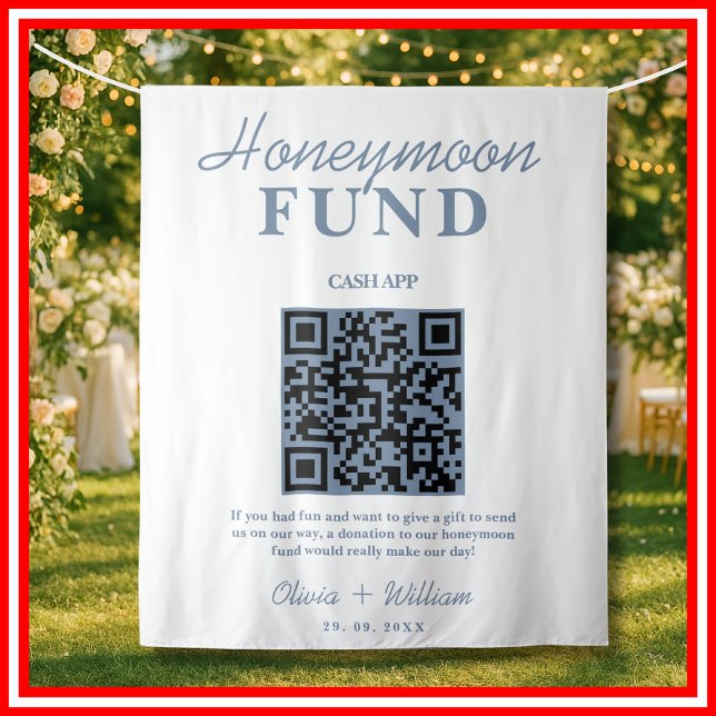 Honeymoon Fund Wedding QR Dusty Blue Backdrop Tapestry (Creator Uploaded)