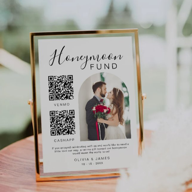 Honeymoon Fund Wedding Sign QR Code Venmo & Cash  Invitation (Honeymoon Fund Wedding Sign QR Code Venmo & Cash Invitation)