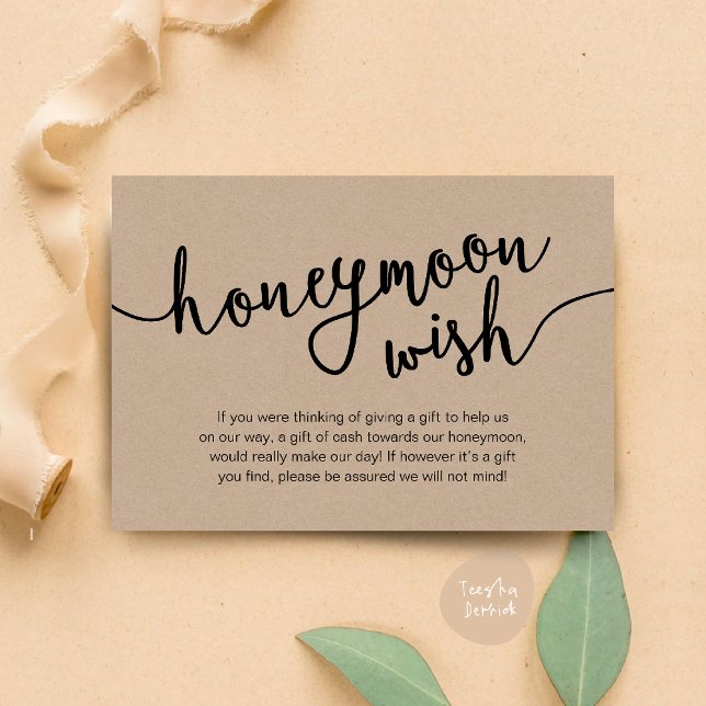  Honeymoon Fund Wish Cash, Modern Rustic Wedding Enclosure Card (Honeymoon Fund Cash Wish, a note on gifts Enclosure Card Rustic Brown Kraft Background)