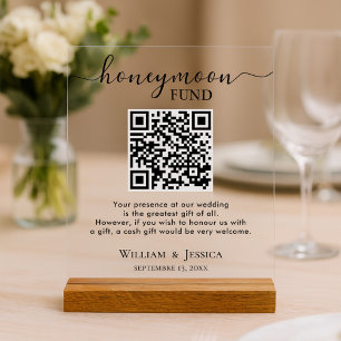 Honeymoon Fund With QR Code Acrylic Sign