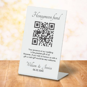 Honeymoon Fund With QR Code  Pedestal Sign