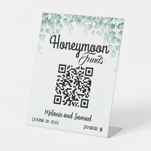 Honeymoon Funds QR Code Eucalyptus Wedding Pedestal Sign