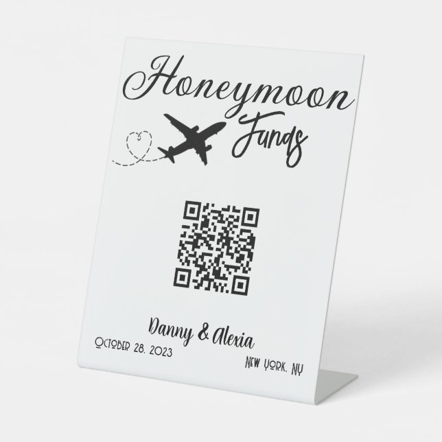 Honeymoon Funds QR Code Wedding Aeroplane Pedestal Sign (Front)