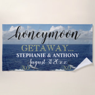 Honeymoon Getaway Ocean Waves Blue Sky XO Beach Towel