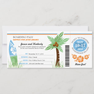 Honeymoon Gift Boarding Pass Palm Tree Surf Board Invitation