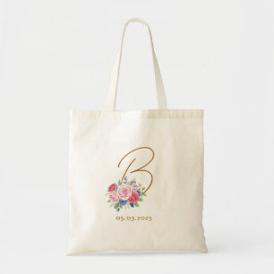 Honeymoon gift, Elegant floral bag with initial