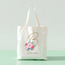 Honeymoon gift, Elegant floral bag with initial