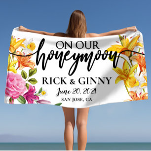 Honeymoon Gifts Personalised Asiatic Lilies Custom Beach Towel