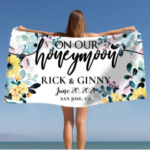 Honeymoon Gifts Personalised Floral Beach Towel