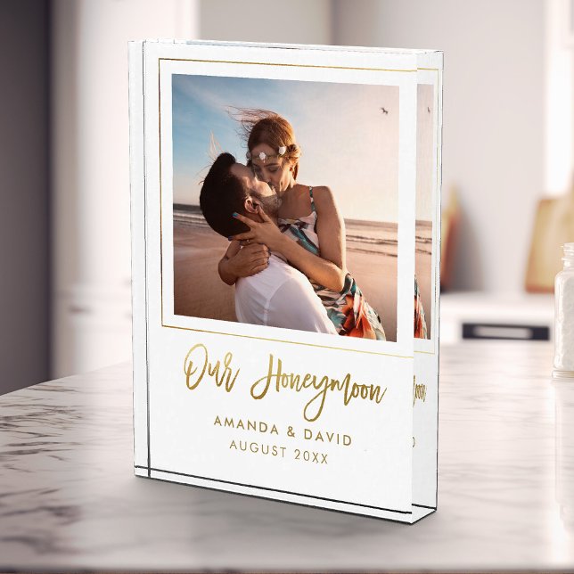 Honeymoon Keepsake Newlyweds Bride Gift Memories Photo Block (Our honeymoon keepsake photo block—newlyweds' delight and the perfect bride gift. )
