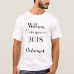 Honeymoon T-Shirt<br><div class="desc">What better way to celebrate a honeymoon than with this honeymoon themed shirt?  The t-shirt has pre-designed templates for personalisation with sample text stating "Willams Honeymoon 2018 Bahamas" in black text.  Purchase yours today!</div>