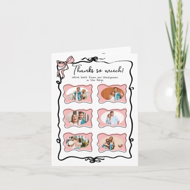 Honeymoon Thank you Photo Hand Drawn Bow Card (Front)