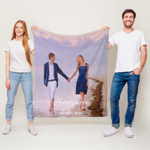 Honeymoon vacation wedding photo fleece blanket