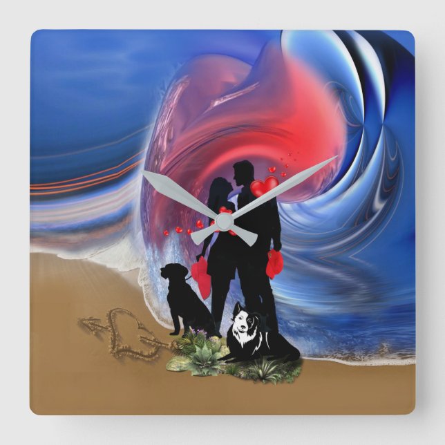 Honeymoon Valentine couple Square Wall Clock (Front)