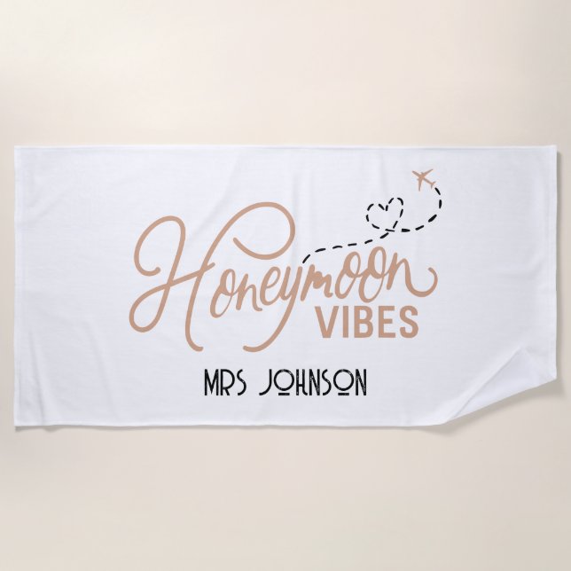 Honeymoon Vibes Wedding Gift Beach Towel (Front)