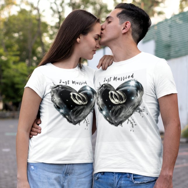 Honeymoon Wedding Rings Inside Heart Shaped T-Shirt (What God Has Put Together Let No Man Separate. 
Matthew 19:6)
