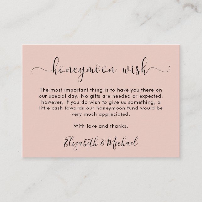 Honeymoon Wish Blush Wedding Enclosure Card (Front)