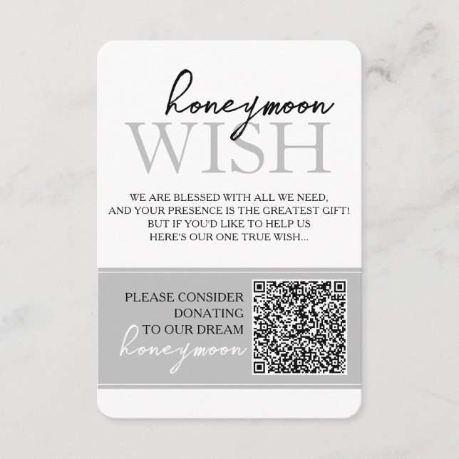 Honeymoon Wish Fund QR CODE Wedding Insert Cards (Front)