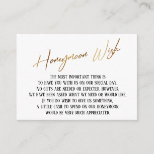 Honeymoon Wish Modern Gold Handwriting Wedding Enclosure Card
