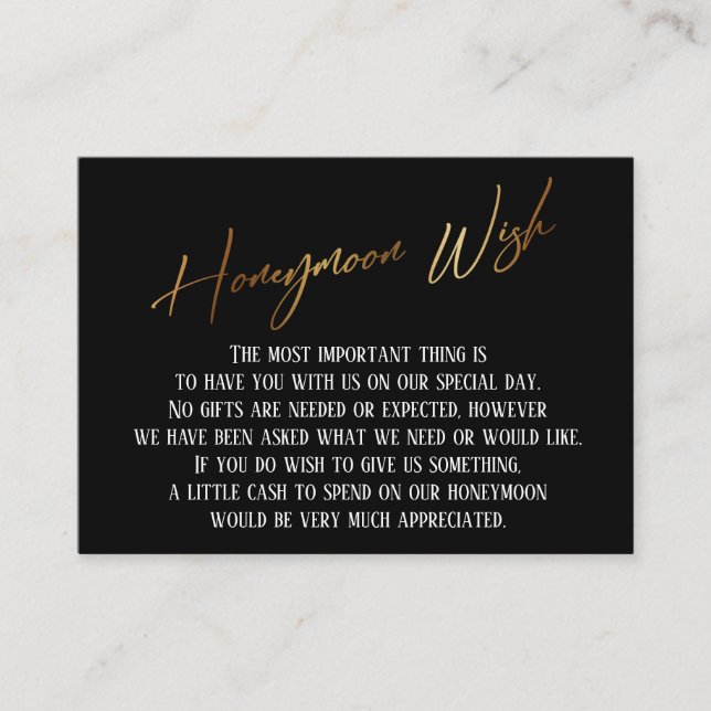 Honeymoon Wish Modern Gold Handwriting Wedding Enclosure Card (Front)