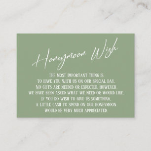 Honeymoon Wish Modern Handwriting Sage Green Enclosure Card