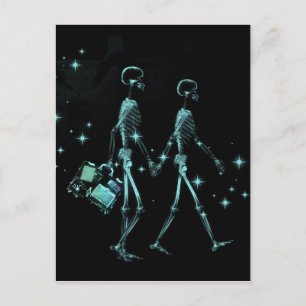 Honeymoon X-Ray Skeleton Newlyweds - Teal Postcard