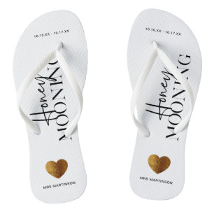 Honeymooning Black and White with Name and Dates Thongs