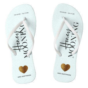 Honeymooning Blue and White with Name and Dates Thongs