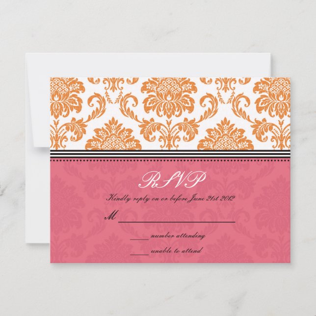 Honeysuckle and Tangerine Damask Wedding RSVP (Front)