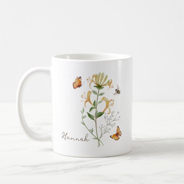 Honeysuckle Birth Month Flower Coffee Mug (Left)